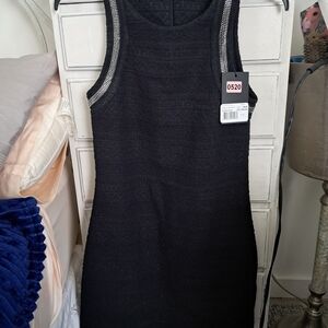 Black Sleeveless Knit Dress with Metallic Trim